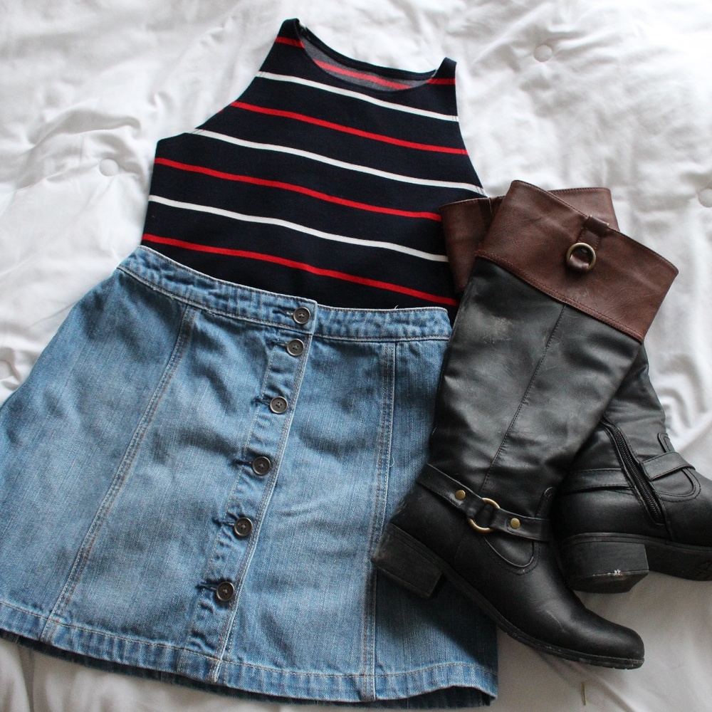 Navy, Red and White Crop Top